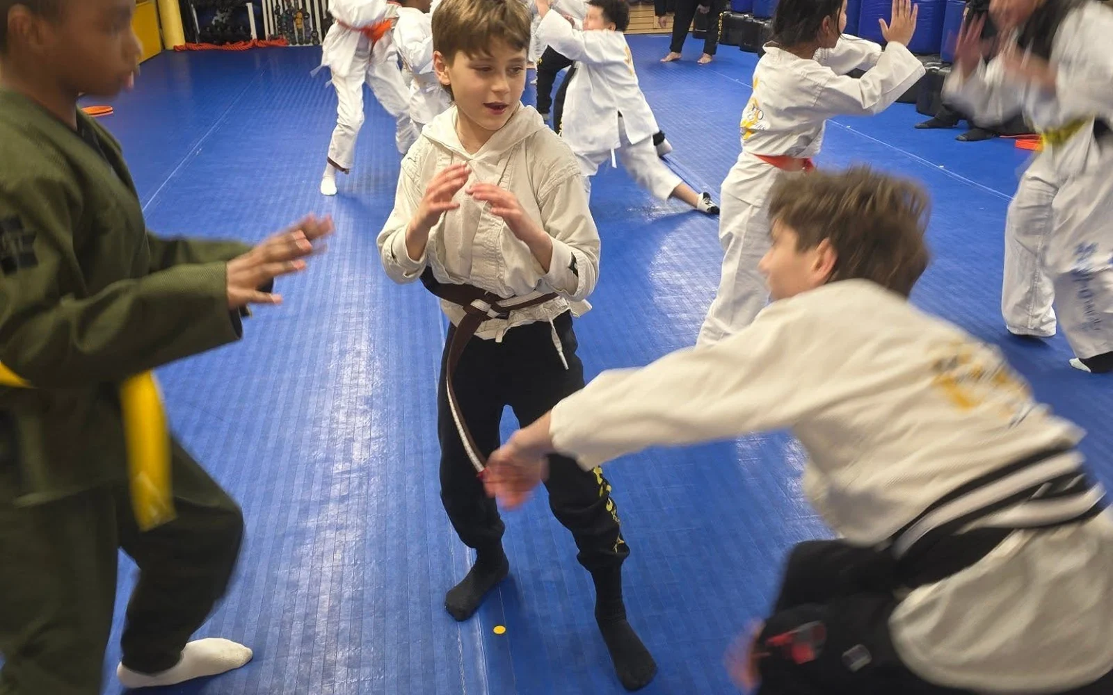 Kids martial arts class training together at Makoto Jiu Jitsu Centers in Deer Park